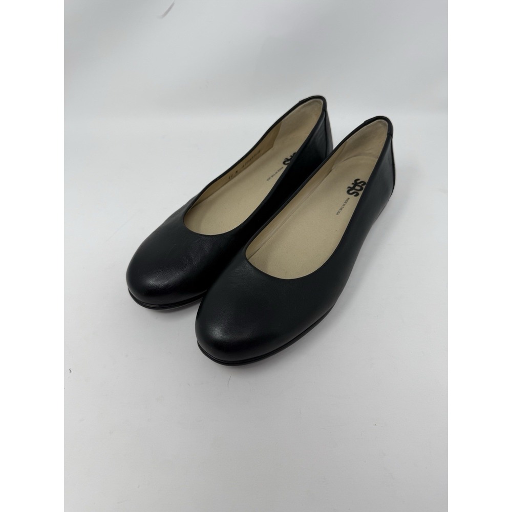 Women's SAS Black Leather Ballet Flat Slip On Shoes Size 11N